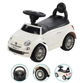 DEVESSPORT Porteur Enfant Fiat 500 Blanc, Licence Officielle, Volant Sons & Musique, Siège Coffre, Idéal 1-3 Ans