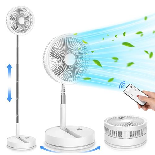 Reve Nouveau Oscillant Ventilateur sur Pied Portable Silencieux avec Télécommande, 9'' Pliable Sol/Table Basse Consommation Ventilateurs 4 Modes/Timer, 7200mAh USB Rechargeable Piédestal Fan