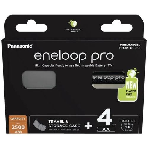 Pile rechargeable LR6 (AA) NiMH Panasonic eneloop pro HR06 +Box 2500 mAh 1.2 V 4 pc(s)