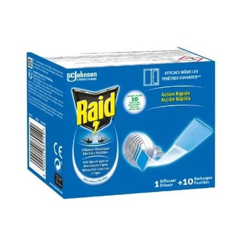 Anti-Moustique Diffuseur + Recharges Pastilles Action Rapide RAID le diffuseur + 10 recharge