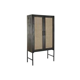 Buffet Noir Marron Rotin Bois De Manguier (85 X 40 X 162,5 Cm)