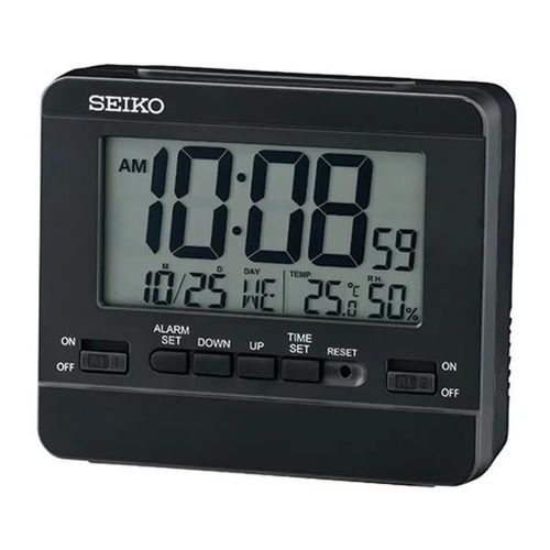 Réveil digital - Seiko Clocks - Réveil Seiko noir - Thermomètre - Calendrier - Double alarme