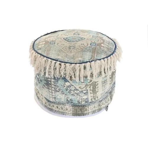 Coussin De Sol Beige Bleu Marron Polyester Coton Arabe Frange (40 X 40 X 40 Cm)