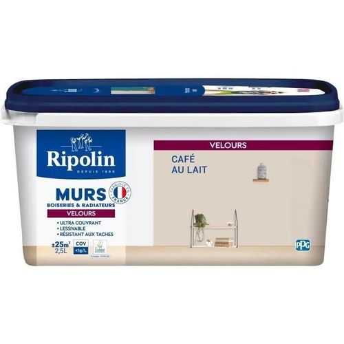 Peinture Intérieure Couleur Velours pour Murs-Boiseries-Radiateurs - Chambre-Salon-Salle-Entrée - 2,5L - Café au Lait - Ripolin