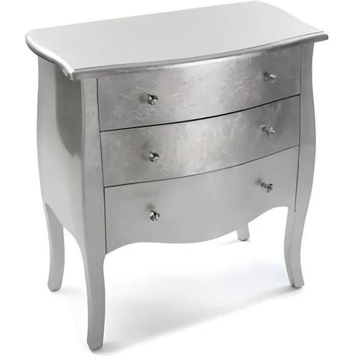 Commode - Versa - Cagliari - 3 Tiroirs - Gris - Feuilles D'argent