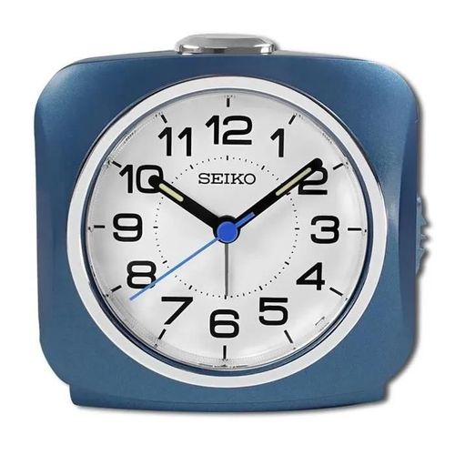 Réveil - Seiko - Réveil en plastique bleu métallisé - Trotteuse silencieuse - Alarme électronique - Éclairage