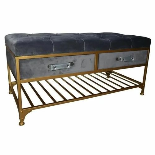 Banquette Style Glam Bois, Métal Gris, Doré 100 Cm (Reconditionné B) - Couleur:Dor