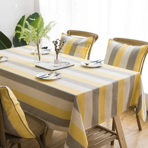 Nappe rectangulaire antitache lavable en coton et lin pour table de cuisine, salle ¿¿ manger, buffet, d¿¿coration (rayures tricolores, 100 x 135 cm)
