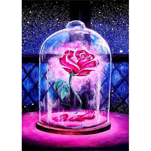 Kits De Peinture Diamant ¿¿ Faire Soi-M¿ºme, Image De La Belle Et La B¿ºte Rose Pour Adultes, Peinture Strass En Cristal Pour D¿¿Coration Murale 40 X 30 Cm