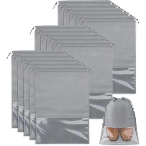 Lot de 15 sacs ¿¿ chaussures de voyage (gris clair), grand sac de rangement pour chaussures, non tiss¿¿ avec fen¿ºtre transparente pour hommes et femmes