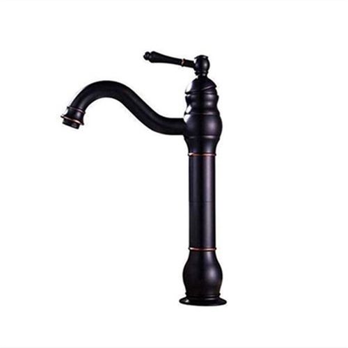 Robinet de lavabo de salle de bain noir trois pi¿¿ces, mitigeur d'eau chaude et froide contemporain, installation sur pont ¿¿ effluents doux
