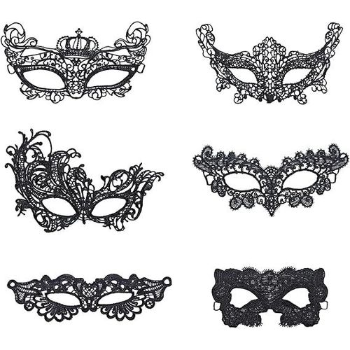 Noir - Lot De 6 Masques De Mascarade Pour Femmes, Masque V¿¿Nitien Pour Les Yeux, Masque En Dentelle Sexy Pour Halloween, Mascarade, Carnaval, F¿ºte Costum¿¿E, Bal
