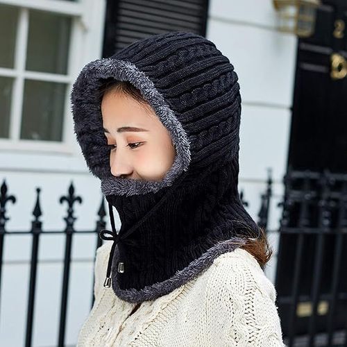 Bonnet D'hiver Pour Femme, Cagoule En Tricot Doubl¿¿E Polaire, Une Pi¿¿Ce