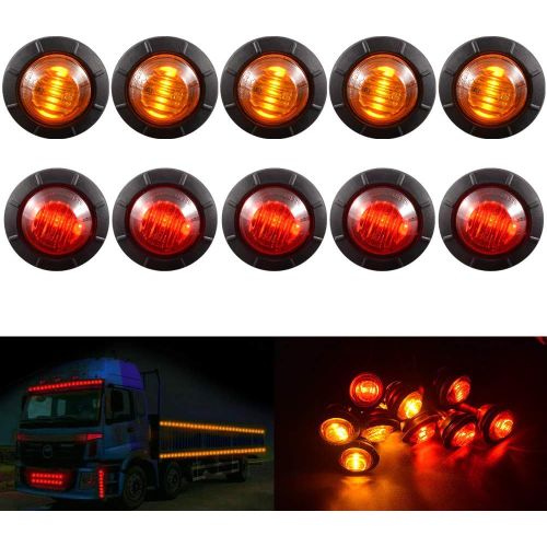Feux De Gabarit Avant Et Arri¿¿Re Ronds ¿¿ Led De 3/4"", ¿¿Tanches, 12 V, Pour Voiture Et Camion (5 Pi¿¿Ces Orange + 5 Pi¿¿Ces Rouges)