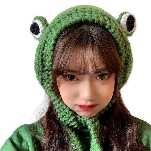 Joli Bonnet En Laine Tricot¿¿ Automne Et Hiver Chapeau Grenouille Aux Grands Yeux
