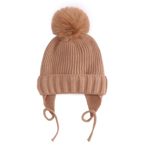Bonnet Tricot¿¿ De Couleur Unie Pour Enfants, Protection Des Oreilles Tress¿¿E Plus