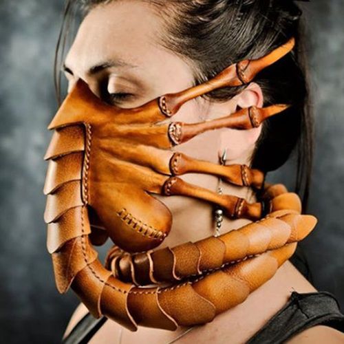 Masque En Cuir Cousu ¿¿ La Main Facehugger, Costume D'halloween D'horreur, Masque De Scorpion En Cuir, Effrayant, Cosplay Pro