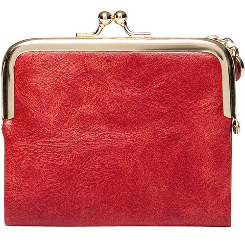 Petit portefeuille pour femme (rouge) Petit portefeuille vintage en cuir PU pour femme avec fermeture ¿¿clair et fermoir ¿¿ pression