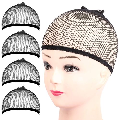 Bonnet De Perruque, 4 Pi¿¿Ces, Filet De Perruque En Maille Noire, Maille ¿¿ Extr¿¿Mit¿¿ Ferm¿¿E
