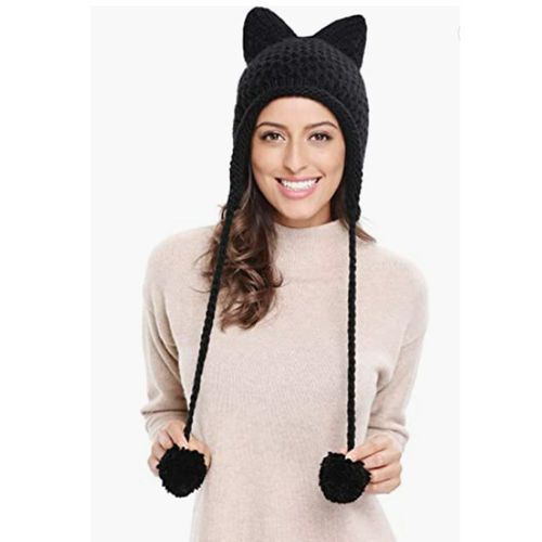 Chapeau D'hiver Tricot¿¿ ¿¿ La Main Avec Oreilles De Renard Pour Femme