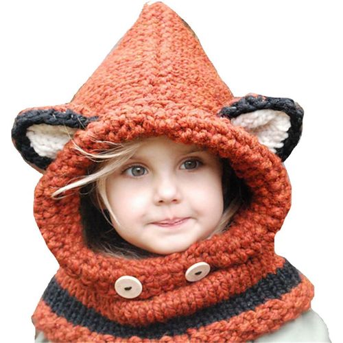 Ensemble Bonnet Et ¿¿Charpe D'hiver En Laine Tricot¿¿E Fox Pour Enfants, Unisexe