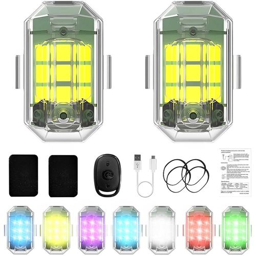 Lot de 2 stroboscopes LED sans fil, couleurs, chargement USB, stroboscope, carte, drone, v¿¿lo, f¿ºte, anti-collision