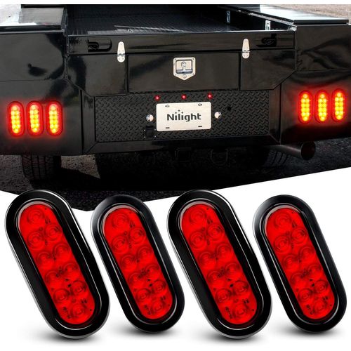 Feux Arri¿¿Re De Remorque Ovales ¿¿ Led Rouges De 6 Pouces, 4 Pi¿¿Ces, 10 Led Avec ?Illets Encastr¿¿S, Bouchons, Feux D'arr¿ºt, De Freinage Et De Virage ¿¿Tanches Ip67 Pour Camping-Car Et Camion