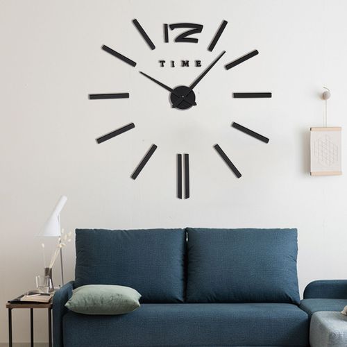 Horloge murale moderne ¿¿ faire soi-m¿¿me, grande montre autocollante 3D, effet miroir, acrylique, d¿¿coration amovible pour la maison, le bureau, le salon ¿C Noir (pile non incluse)