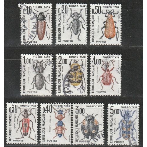 Timbres Taxe France, Série Complète Insectes, Coléoptères. 1982, 1983 N°103 À 112 Oblitérés.