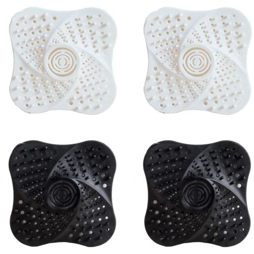 Lot de 4 cr¿¿pines d'¿¿vier en silicone, filtre ¿¿ cheveux de douche, protecteur de drain, attrape-cheveux avec ventouse anti-obstruction pour douche, drain, baignoire et ¿¿vier Blanc Noir