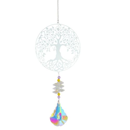 Ornement de jardin suspendu en cristal Arbre de vie en m¿¿tal Perles de chakra color¿¿es Pendentif en cristal Feng Shui D¿¿coration de jardin