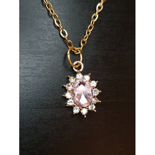 Collier "Diamant" Doré Et Rose Chaîne En Acier Inoxydable