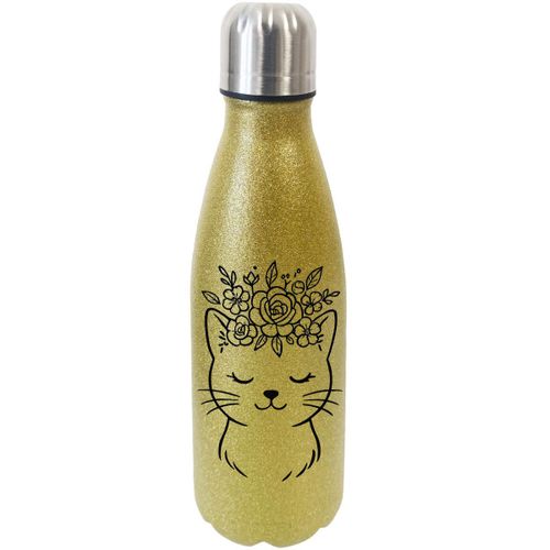 Bouteille Or Chat Avec Couronne De Fleurs À Paillettes