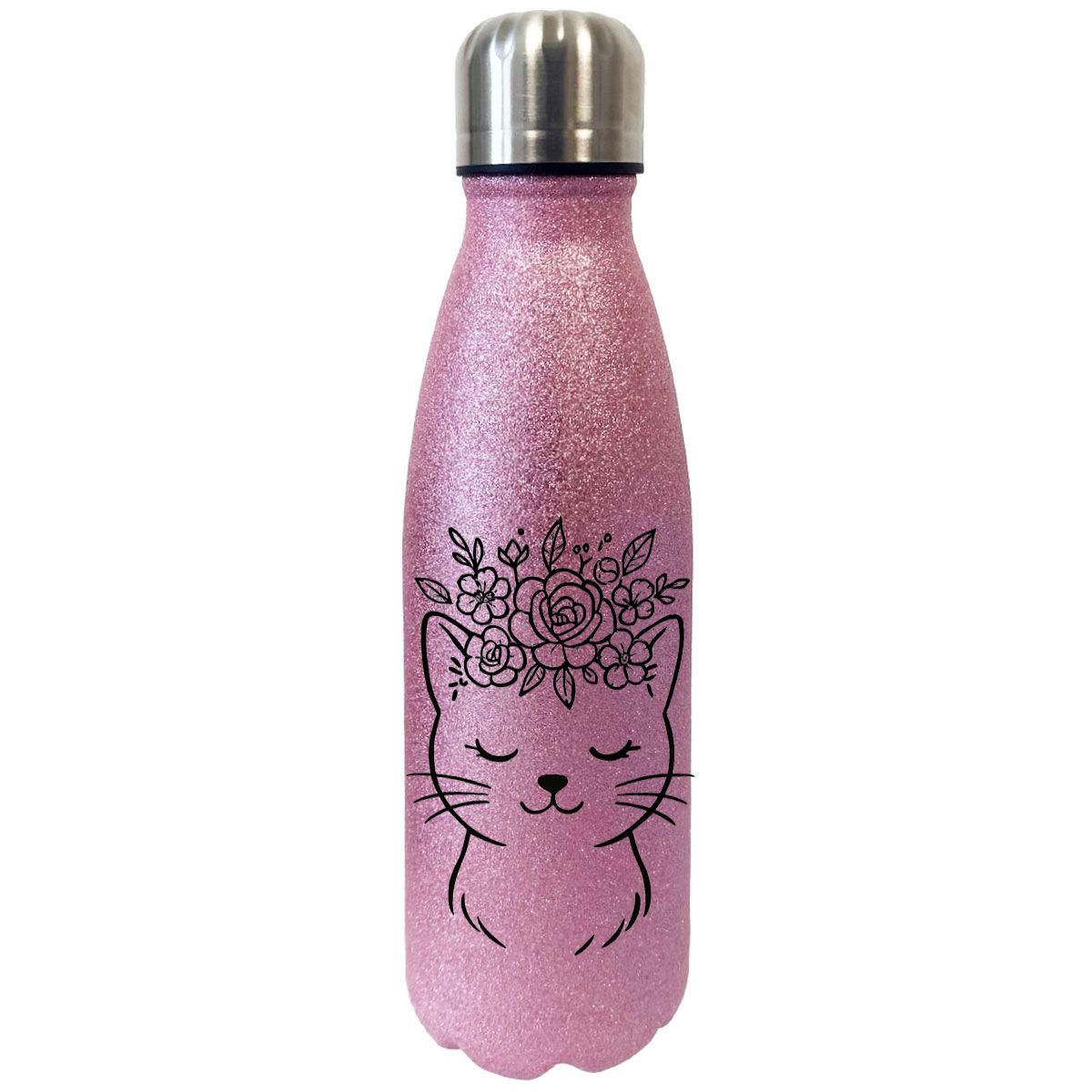Bouteille Chat Avec Couronne De Fleurs À Paillettes