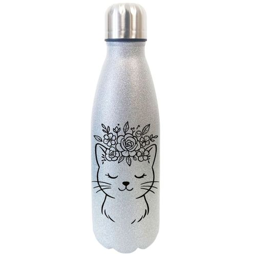 Bouteille Chat Avec Couronne De Fleurs À Paillettes