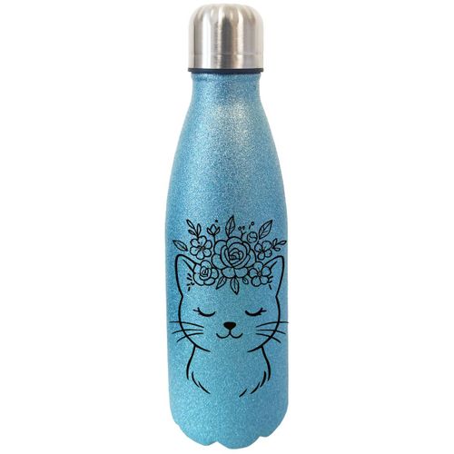 Bouteille Chat Avec Couronne De Fleurs À Paillettes