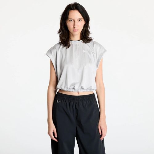 Top Nike Sportswear Collection Women's Dri-Fit Jacquard Short-Sleeve Jersey Top Light Iron Ore/ Light Iron Ore/ Armoury Navy/ White L