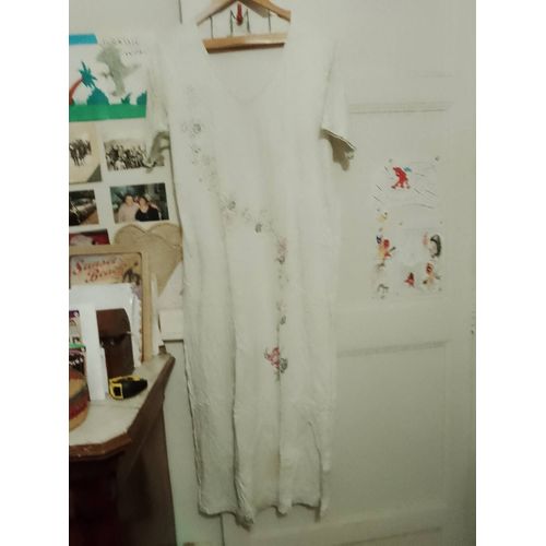 Chemise De Nuit Longue Blanche Motifs Colorés 40 L Blanche Porte.
