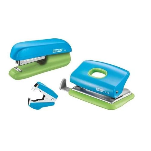 Set mini agrafeuse - RAPID - F5 + FC10 - Design compact - Ote-agrafes intégré - Bleu Vert
