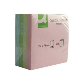 Q-Connect Quick Notes Note Rapide 76 X 76 Mm 400 Feuilles Vert Pastel, Rose Pastel, Bleu Pastel, Jaune Pastel Uni