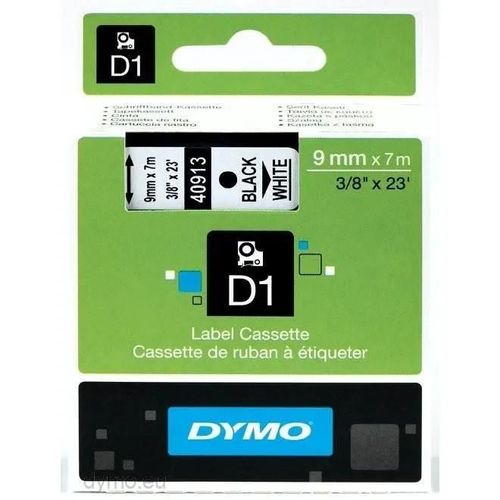 Ruban D1 standard - DYMO - Noir sur blanc - Polyester - 9mm x 7m