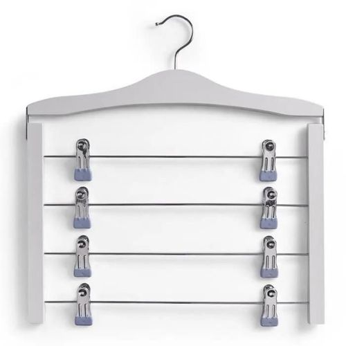 Cintre multiple - Zeller - 4 jupes - Bois de hêtre - Métal chromé - Blanc