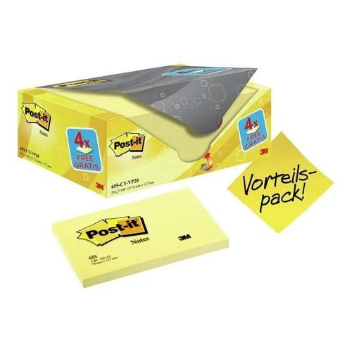 Post-It - Notes - 76 X 127 Mm - 100 Feuilles - Jaune (Pack De 20)