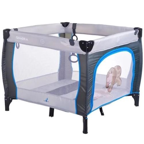 Parc Bébé Pliant De Voyage Caretero - Quadra - Gris - Matelas Amovible - Ouverture Latérale Zippée - 15 Kg