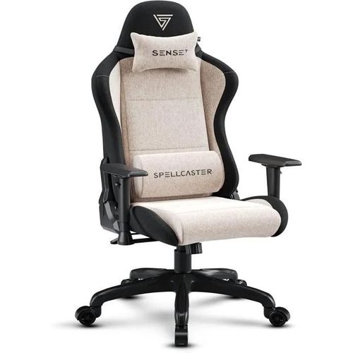 Sense7 Chaise Gaming Spellcaster Fuku - Alcantara Haut De Gamme - Confort Ergonomique, Accoudoirs Réglables - Beige-Noir