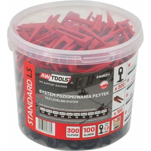 Awtools - AW30371 - SYSTÃME DE NIVEAU DE CARREAUX STANDARD 1,0mm - 7-15mm - CLIP 300 pcs. + COIN 100 pcs.