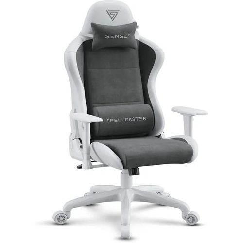 Sense7 Chaise Gaming Spellcaster Fuku - Cuir Éco & Alcantara - Confort Ergonomique, Inclinaison 160°, Accoudoirs 1d - Gris-Blanc
