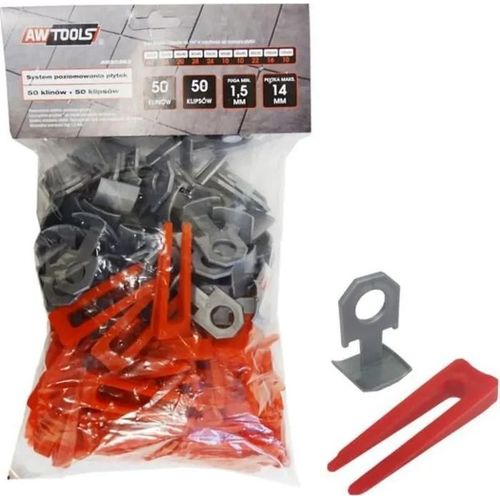 Awtools - AW30363 - Système pour niveler les carreaux, cales de 7 à 14 mm, 50 pièces + clip 50 pièces. ()