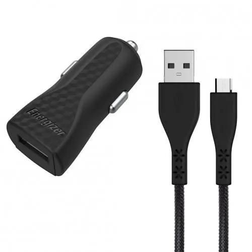 Chargeur De Voiture Energizer 1a 1usb Noir Câble Micro-Usb Vers Usb-A Inclus Garanti À Vie
