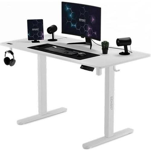 Bureau Électrique - Sense7 - Nojo - Réglable 72-118 Cm - Plateau Pour Câbles - Blanc